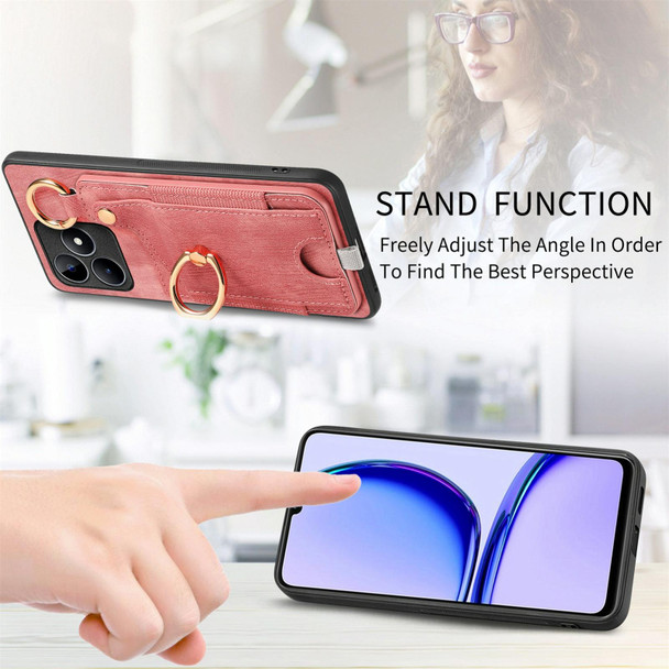 For  Realme 8 5G /V13 5G Retro Skin-feel Ring Card Bag Phone Case with Hang Loop(Pink)