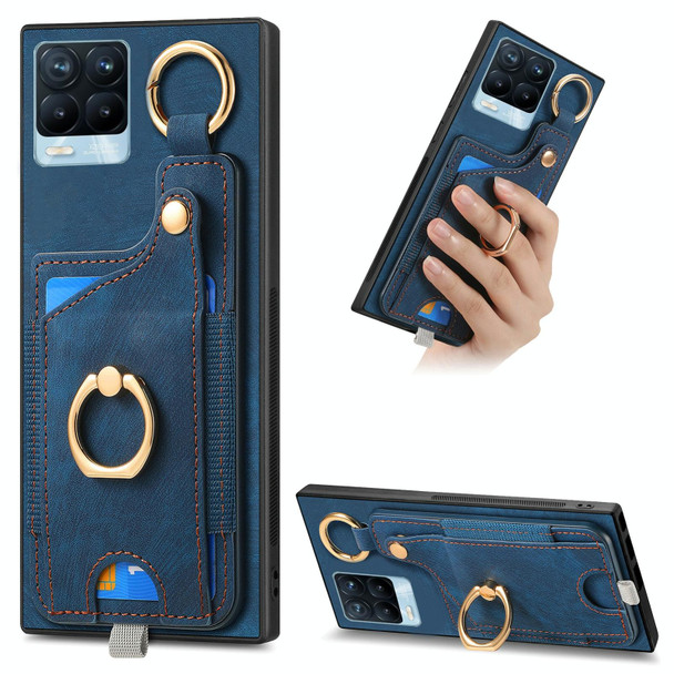 For Realme 8 Pro Retro Skin-feel Ring Card Bag Phone Case with Hang Loop(Blue)