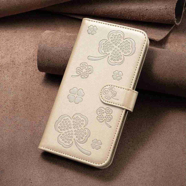For OPPO A78 4G Four-leaf Embossed Leatherette Phone Case(Gold)