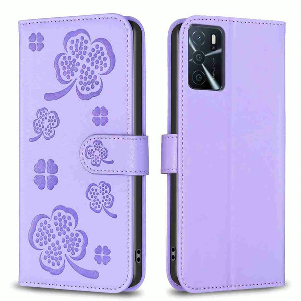 For OPPO A16 / A16s / A54s Four-leaf Embossed Leatherette Phone Case(Purple)
