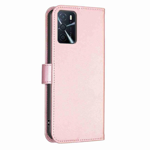 For OPPO A16 / A16s / A54s Four-leaf Embossed Leatherette Phone Case(Pink)