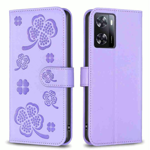 For OPPO A57 4G Four-leaf Embossed Leatherette Phone Case(Purple)