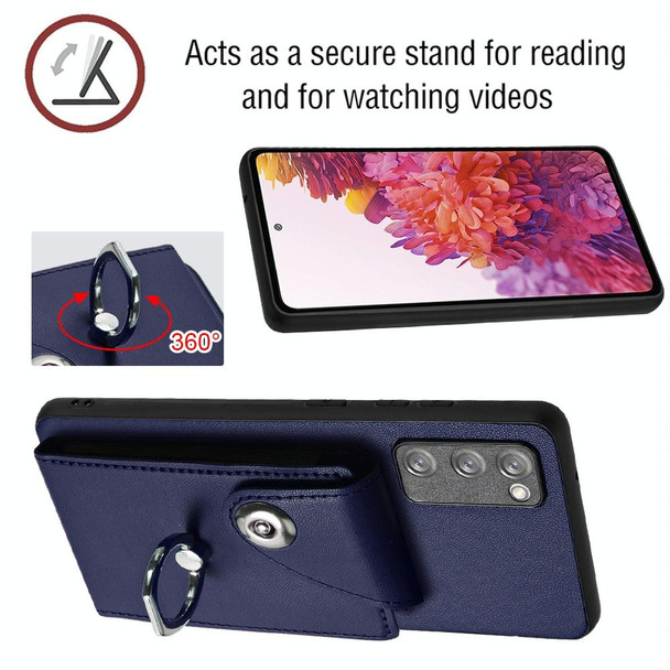 For Samsung Galaxy S20 FE Organ Card Bag Ring Holder PU Phone Case(Blue)