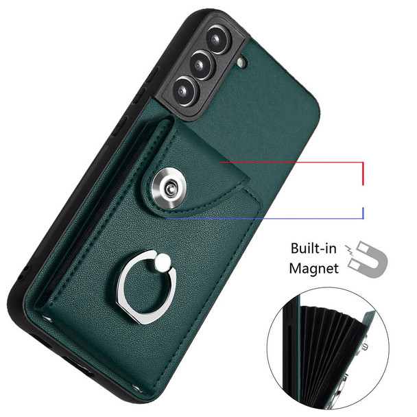 For Samsung Galaxy S22+ 5G Organ Card Bag Ring Holder PU Phone Case(Green)