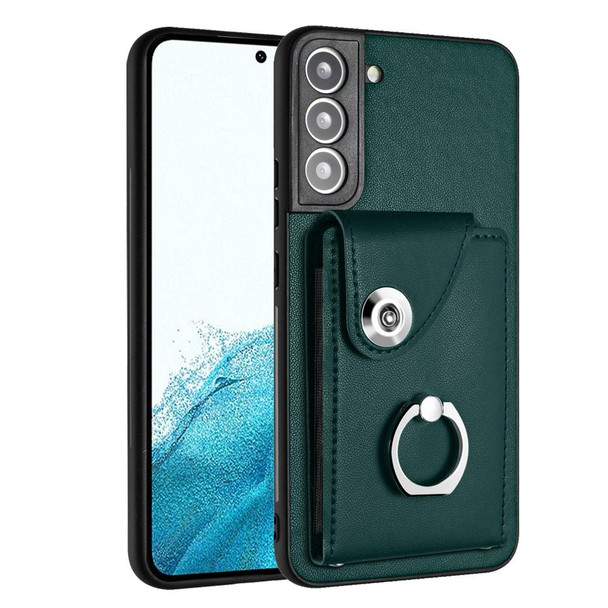 For Samsung Galaxy S22+ 5G Organ Card Bag Ring Holder PU Phone Case(Green)