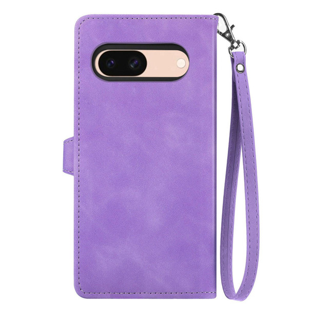 For Google Pixel 5 XL / 4A 5G Embossed Flower Zipper Leatherette Phone Case(Purple)