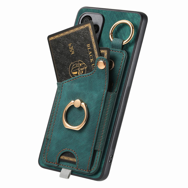 For Realme 10 4G Retro Skin-feel Ring Card Bag Phone Case with Hang Loop(Green)