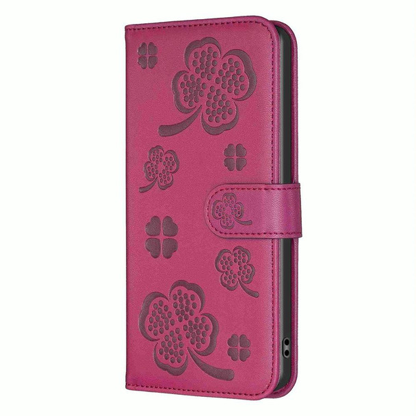 For OPPO A16 / A16s / A54s Four-leaf Embossed Leatherette Phone Case(Rose Red)