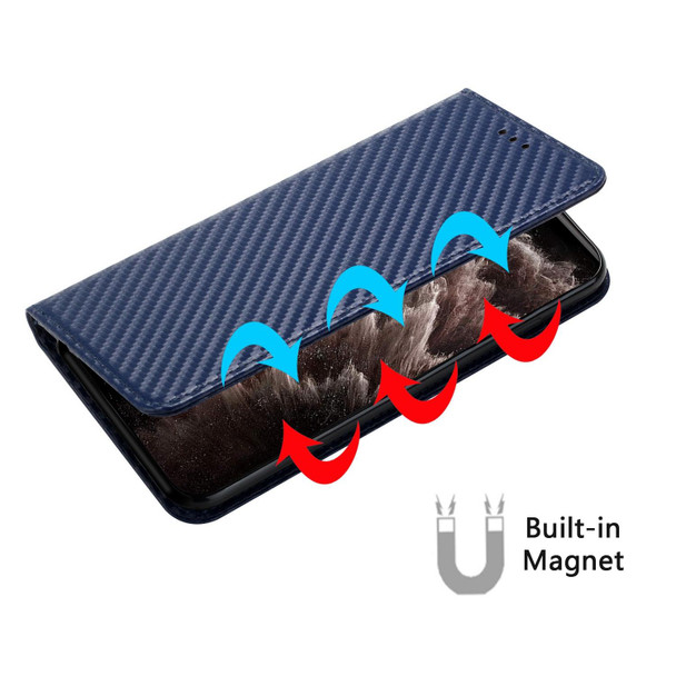 Carbon Fiber Texture Flip Holder Leatherette Phone Case - iPhone 13 Pro(Blue)