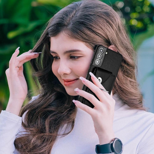 For Samsung Galaxy S22+ 5G Organ Card Bag Ring Holder PU Phone Case(Black)
