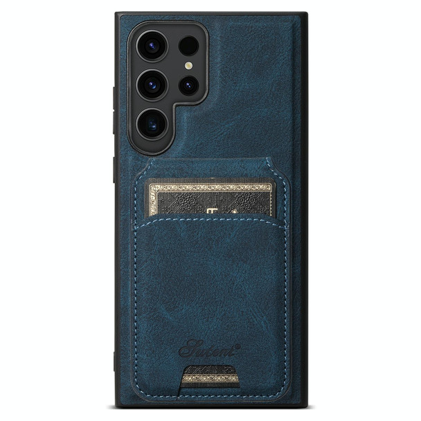 For Samsung Galaxy S22 Ultra 5G Suteni H16 Litchi Texture Leatherette Detachable Wallet Back Phone Case(Blue)