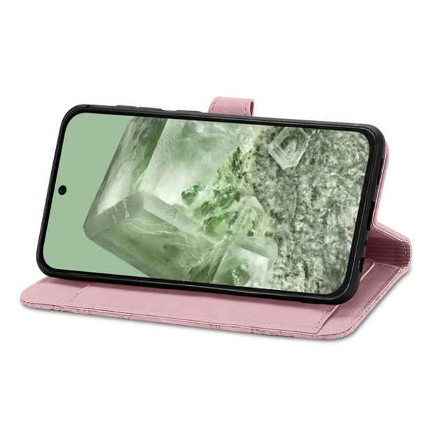For Google Pixel 6 Embossed Flower Zipper Leatherette Phone Case(Pink)