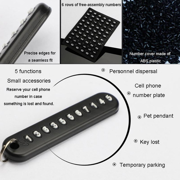 Car Key Anti Lost Woven Lanyard Pendant Keychain Cell Phone Number Plate(8 Horseshoe Buckle+Hand Strap+Number Card)