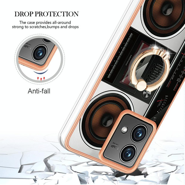 For Motorola Moto G84 Electroplating Dual-side IMD Phone Case with Ring Holder(Retro Radio)