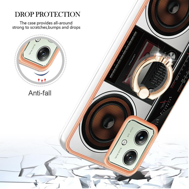 For Motorola Moto G54 Electroplating Dual-side IMD Phone Case with Ring Holder(Retro Radio)