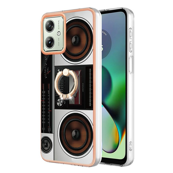 For Motorola Moto G54 Electroplating Dual-side IMD Phone Case with Ring Holder(Retro Radio)