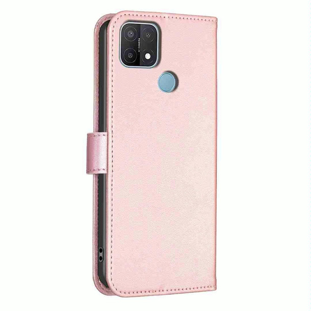 For OPPO A15 Four-leaf Embossed Leatherette Phone Case(Pink)