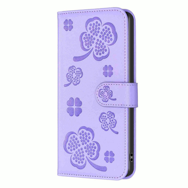 For Samsung Galaxy S9+ Four-leaf Embossed Leatherette Phone Case(Purple)