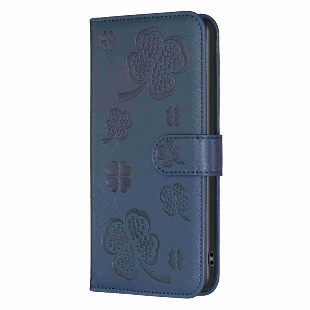 For Samsung Galaxy A31 Four-leaf Embossed Leatherette Phone Case(Blue)