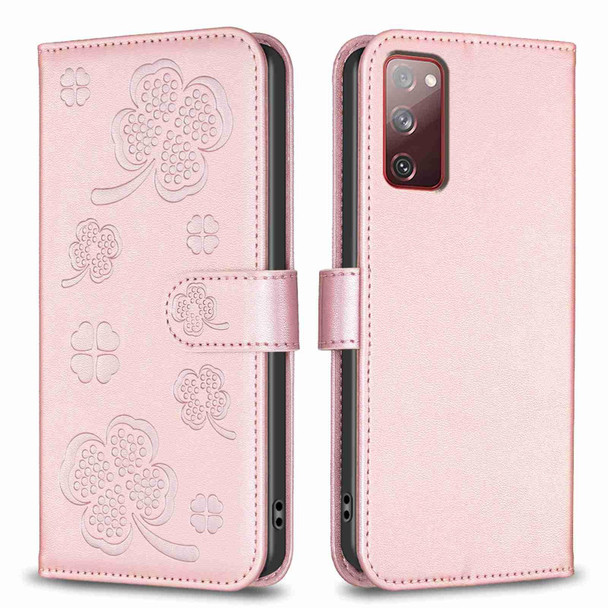 For Samsung Galaxy S20 Four-leaf Embossed Leatherette Phone Case(Pink)