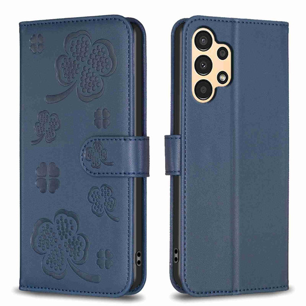 For Samsung Galaxy A53 Four-leaf Embossed Leatherette Phone Case(Blue)