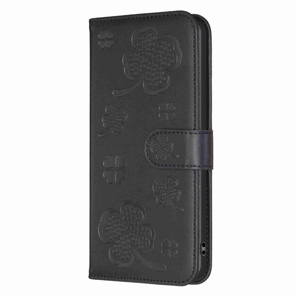 For Samsung Galaxy A70 Four-leaf Embossed Leatherette Phone Case(Black)