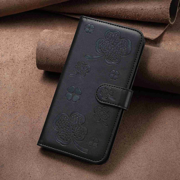 For Samsung Galaxy S21+ 5G Four-leaf Embossed Leatherette Phone Case(Black)