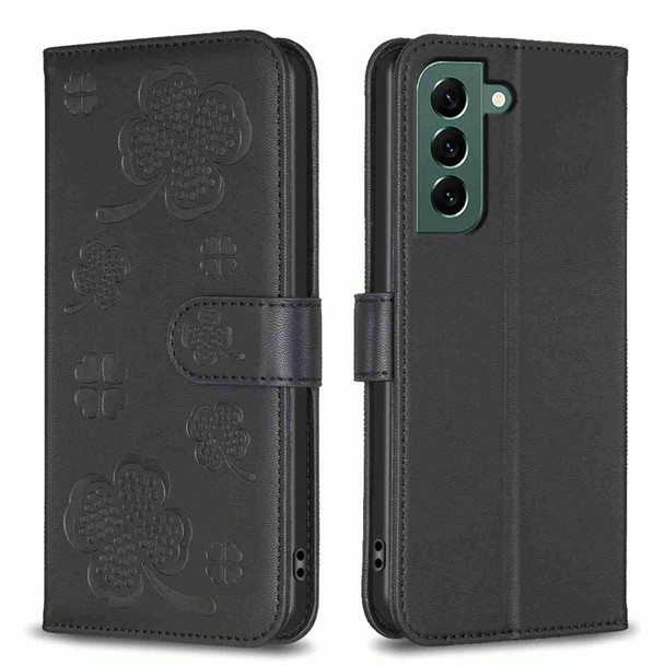For Samsung Galaxy S21+ 5G Four-leaf Embossed Leatherette Phone Case(Black)