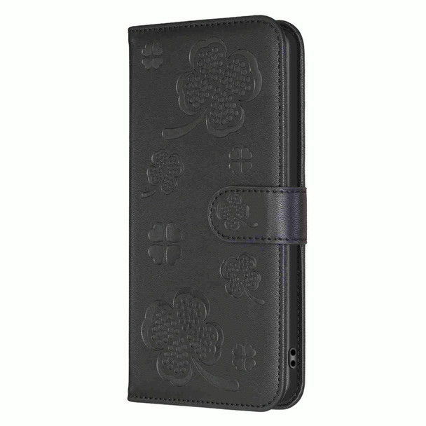 For Samsung Galaxy A41 Four-leaf Embossed Leatherette Phone Case(Black)