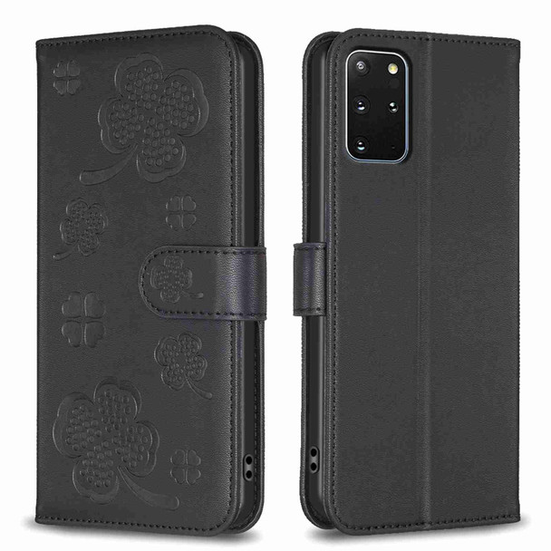 For Samsung Galaxy S20+ Four-leaf Embossed Leatherette Phone Case(Black)