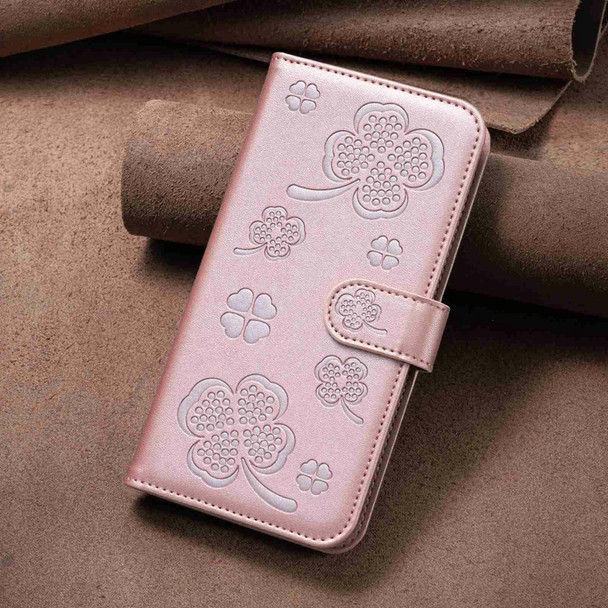 For Samsung Galaxy S10+ Four-leaf Embossed Leatherette Phone Case(Pink)