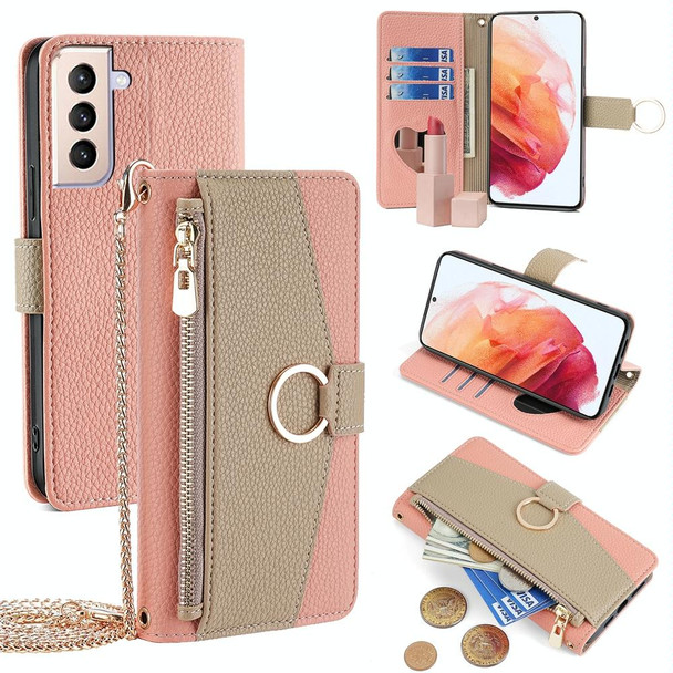 For Samsung Galaxy S21 5G Crossbody Litchi Texture Leatherette Phone Case(Pink)