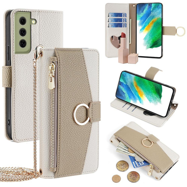 For Samsung Galaxy S21 FE 5G Crossbody Litchi Texture Leatherette Phone Case(White)