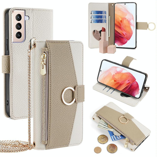 For Samsung Galaxy S21 5G Crossbody Litchi Texture Leatherette Phone Case(White)