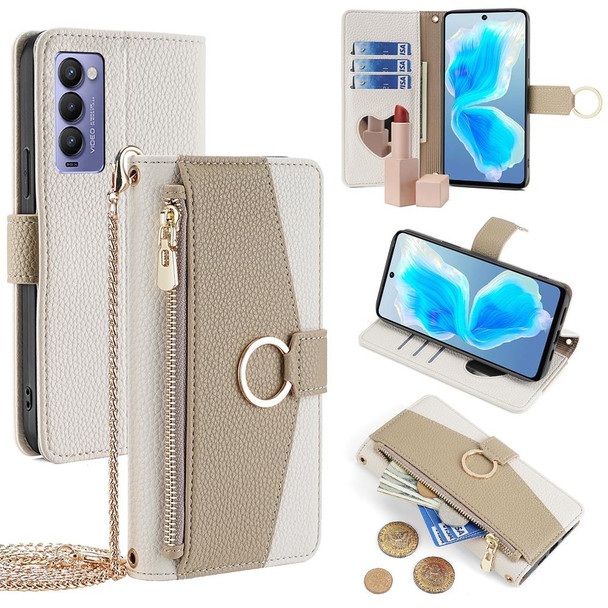 For Tecno Camon 18 / 18 P Crossbody Litchi Texture Leatherette Phone Case(White)