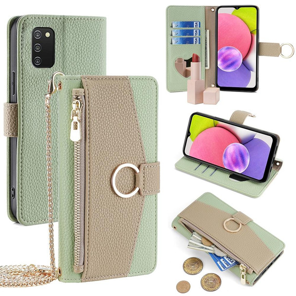 For Samsung Galaxy A03s Crossbody Litchi Texture Leatherette Phone Case(Green)