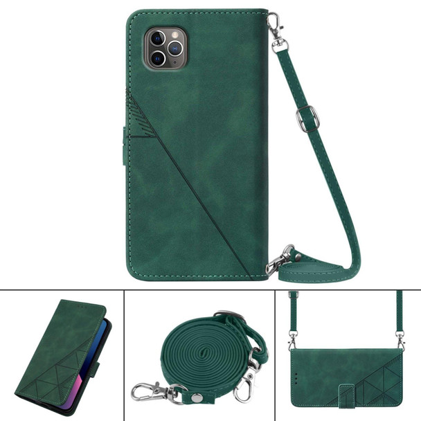 Crossbody 3D Embossed Flip Leatherette Phone Case - iPhone 11 Pro Max(Dark Green)