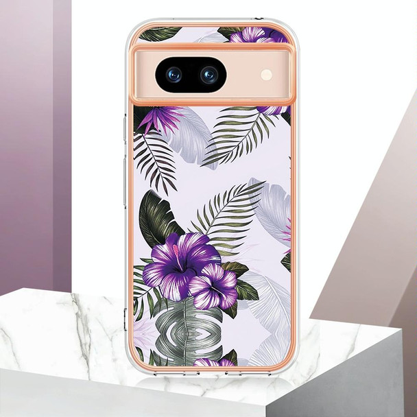 For Google Pixel 8a Electroplating IMD TPU Phone Case(Purple Flower)