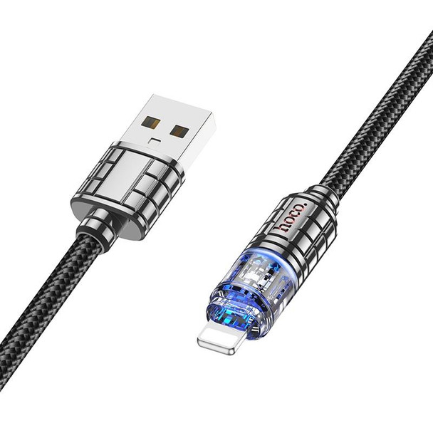 hoco U122 1.2m 2.4A USB to 8 Pin Lantern Transparent Discovery Edition Charging Data Cable(Black)