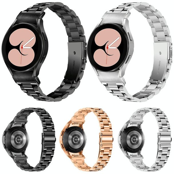 For Samsung Galaxy Watch 6 Quick Release Button Slim Three-bead Stainless Steel Watch Band(Rose Gold)