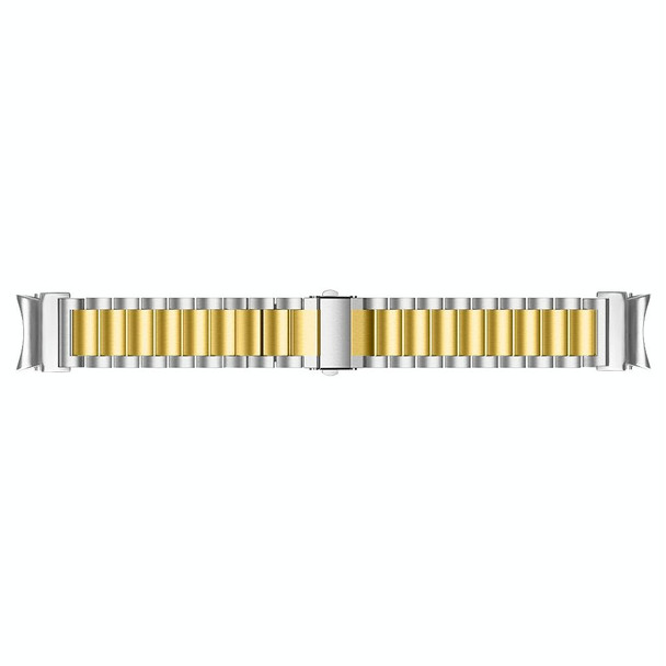 For Samsung Galaxy Watch 6 Quick Release Button Three-bead Stainless Steel Watch Band(Silver Gold)