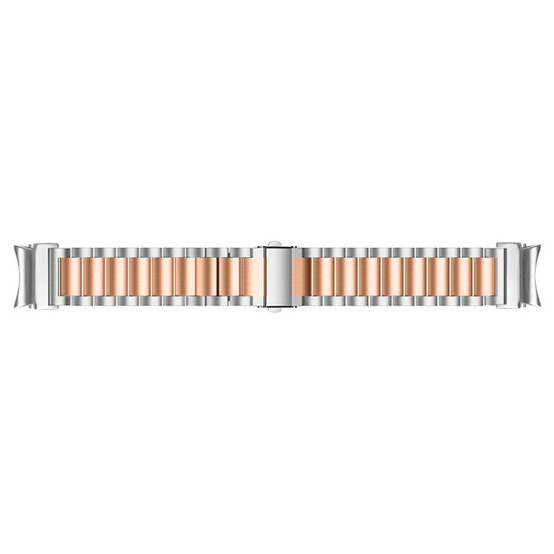 For Samsung Galaxy Watch 6 Quick Release Button Three-bead Stainless Steel Watch Band(Silver Rose Gold)