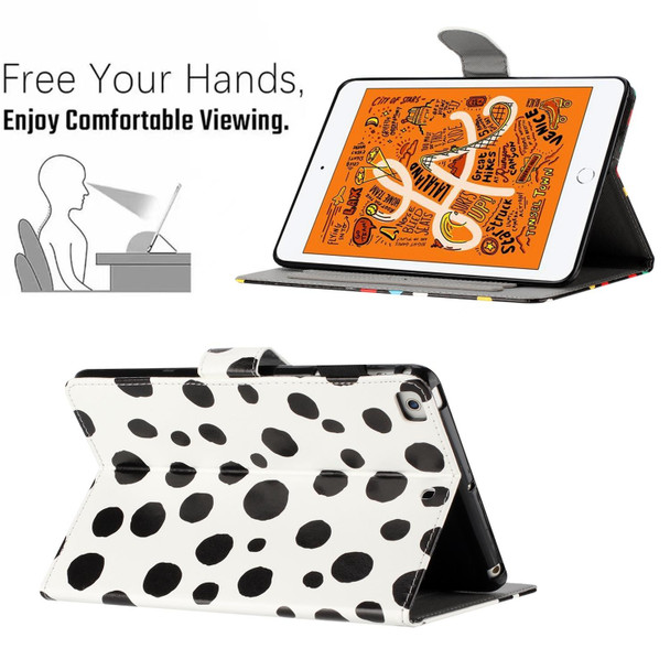 For iPad mini 5 / 4 / 3 / 2 / 1 Dot Pattern Leatherette Smart Tablet Case(White Black)