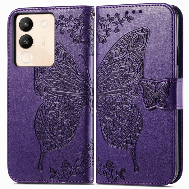 For vivo iQOO Z8X Butterfly Love Flower Embossed Leatherette Phone Case(Purple)
