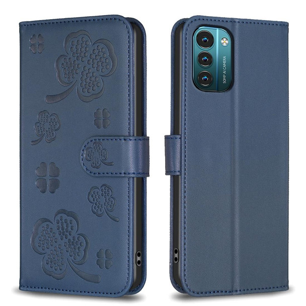 For Nokia G11 / G21 Four-leaf Embossed Leatherette Phone Case(Blue)