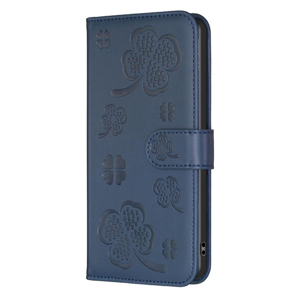 For Google Pixel 7a Four-leaf Embossed Leatherette Phone Case(Blue)