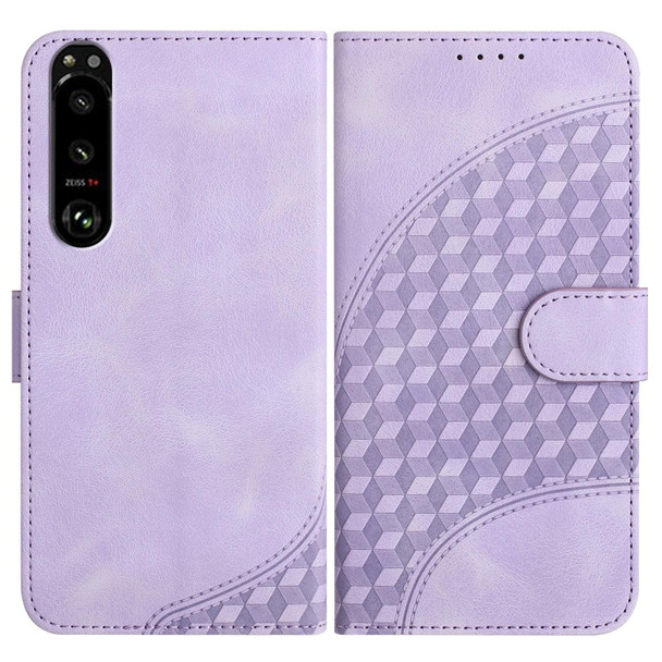 For Sony Xperia 5 III YX0060 Elephant Head Embossed Phone Leatherette Case with Lanyard(Light Purple)