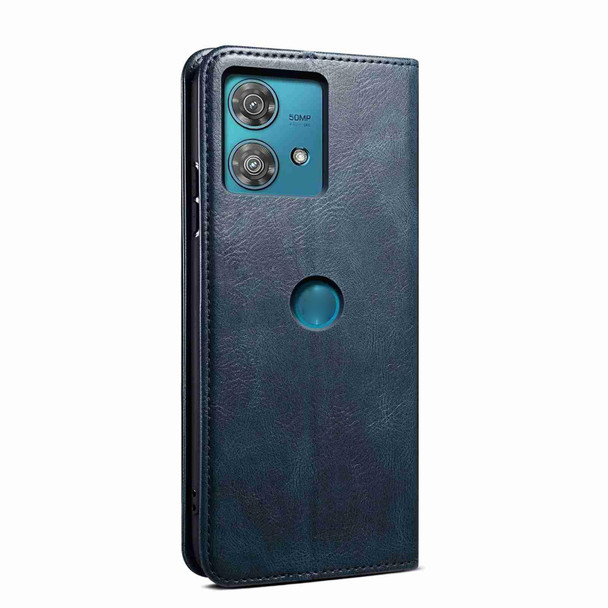 For Motorola Edge 40 Neo Oil Wax Crazy Horse Texture Leatherette Phone Case(Blue)