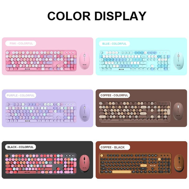 AULA AC306 104 Keys Retro Wireless Keyboard + Mouse Combo Set(Black Colorful)
