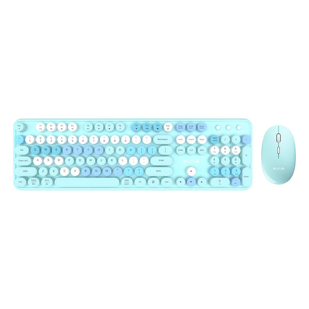 AULA AC306 104 Keys Retro Wireless Keyboard + Mouse Combo Set(Blue Colorful)